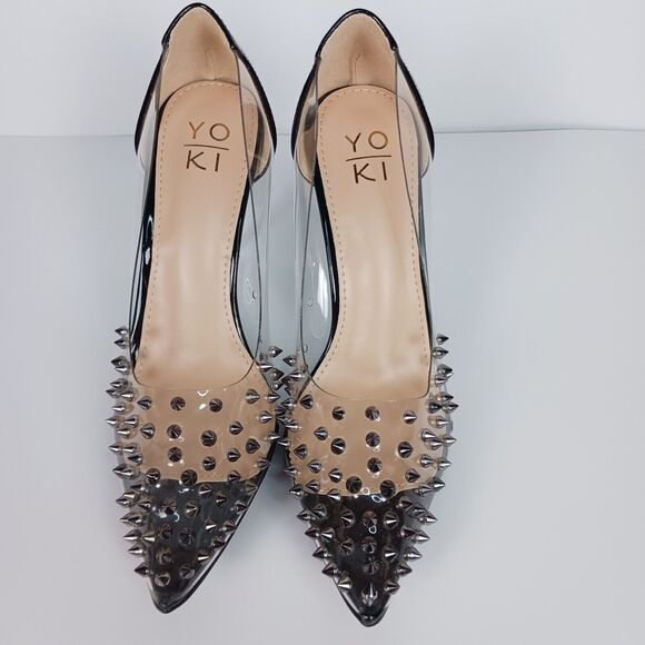 Yoki Heels Size 8.5 Black Transparent Stud Accent Stiletto - Picture 2 of 8